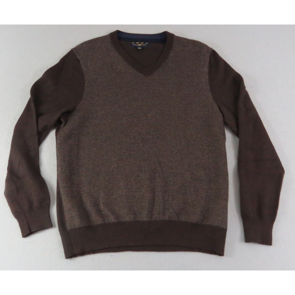 Club Room Merino Wool Academia Herringbone Knit Pullover Sweater Men's Size M
